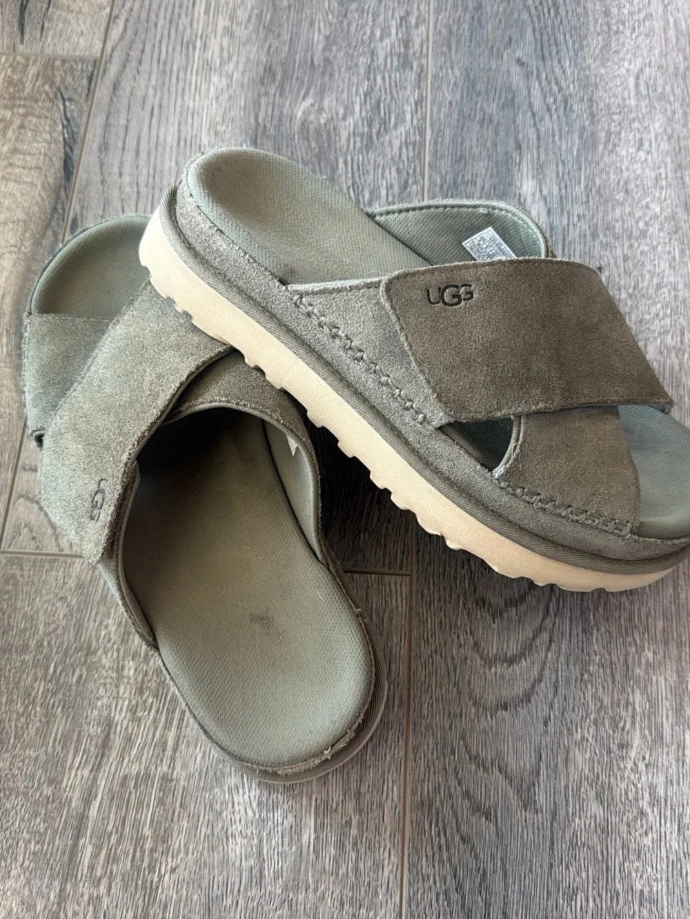 UGG Olive Green Suede Platform Slide Sandals